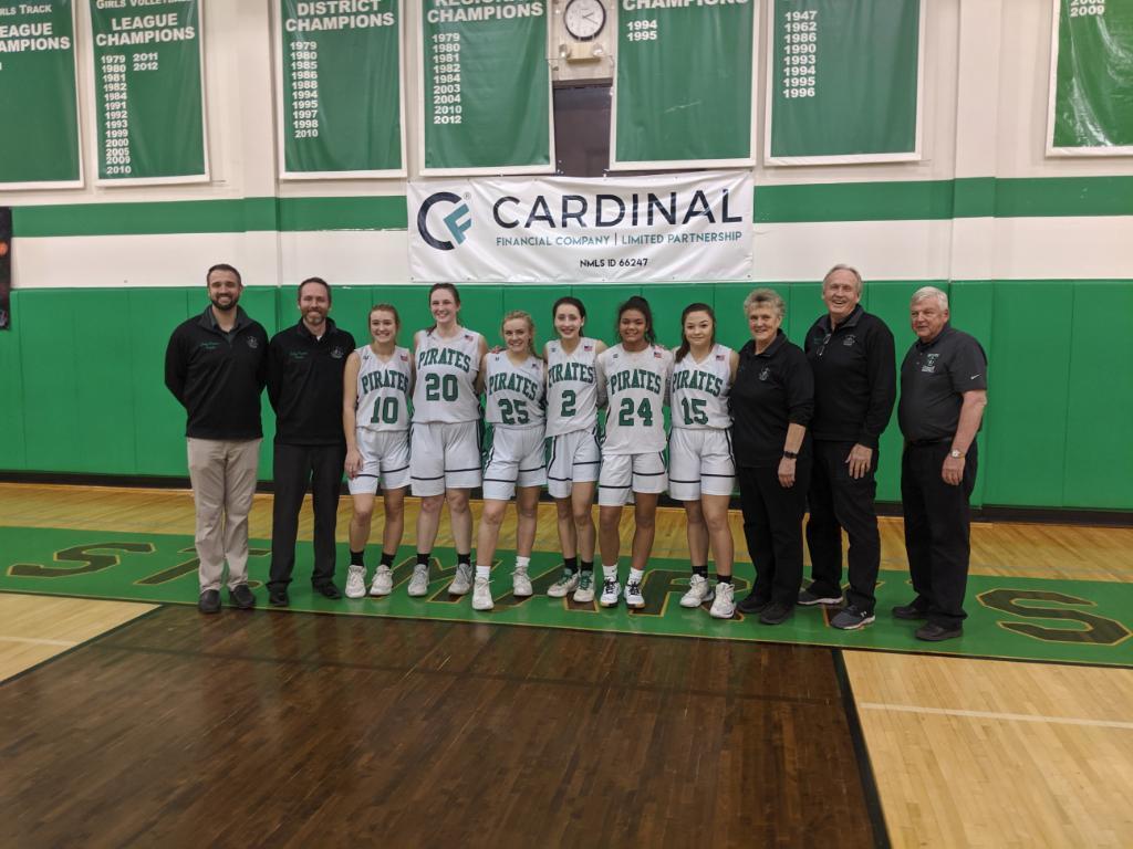 Girls basketball players with coaches